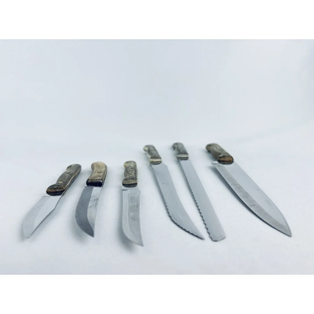 Vintage‎ Ekco Lot Of 6 pc Stainless Vanadium Kitchen Knife Wood Handle USA